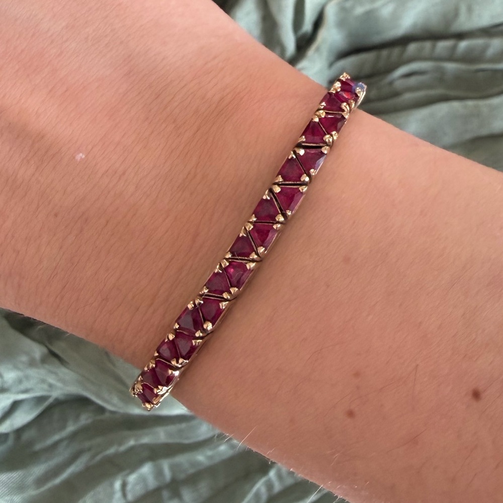 Suzanne Somers Gold Vermeil Sterling Red Garnet Trilliant Bracelet Rare!